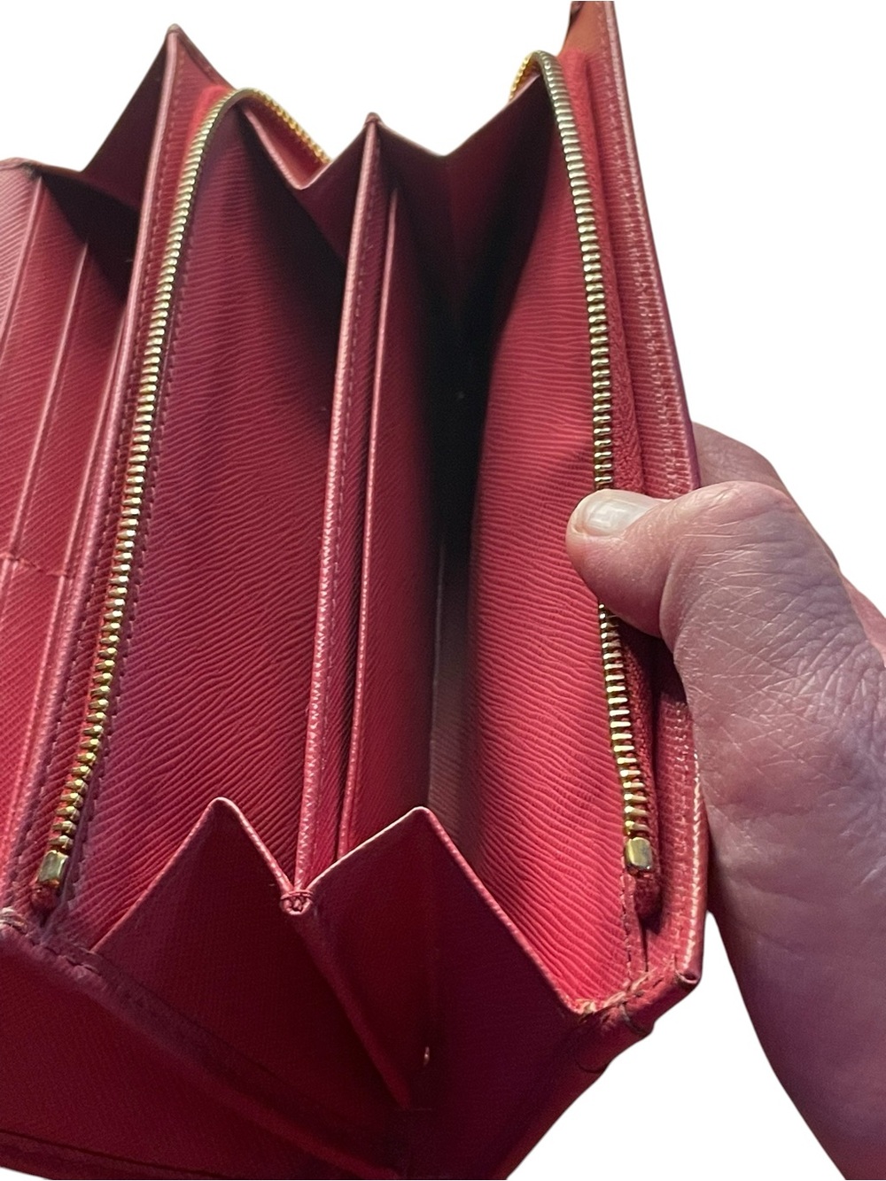 PRADA Red Saffiano Leather Long Flap Continental Wallet Gold Hardware - Picture 7 of 12